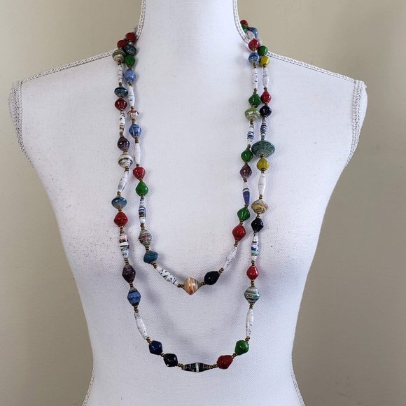 Handmade Colorful Paper Beaded Jewelry Necklace - Picture 6 of 6